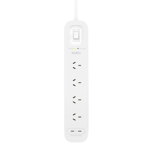 Belkin Surge Protector 4 Outlet/18W USB-A/USB-C/2Mtr- SRB001AR2M