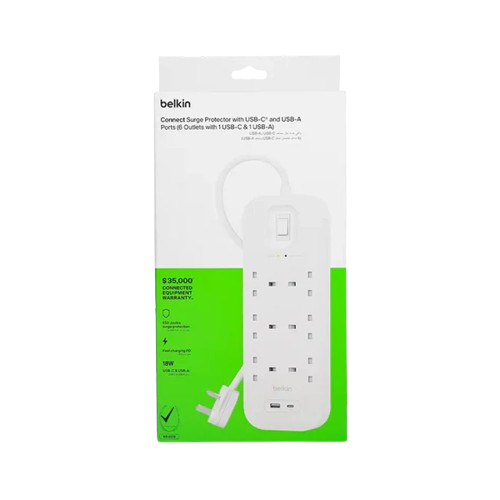 Belkin Surge Protector 8 Outlet/18W USB-A/USB-C/2Mtr-SRB003AR2M