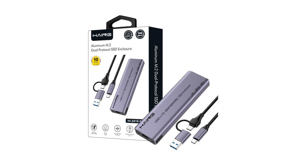 HAING M2 Aluminum NVME M.2 Dual-Protocol USB 3.1 & Type-C SSD Enclosure 10 Gbps- HI-2819
