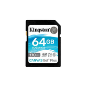Kingston SD 64GB SDXC Canvas Go Plus 170MB/s Read UHS-I, C10, U3, V30 Memory Card (SDG3/64GB)