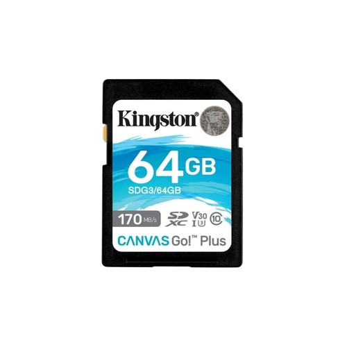 Kingston SD 64GB SDXC Canvas Go Plus 170MB/s Read UHS-I, C10, U3, V30 Memory Card (SDG3/64GB)