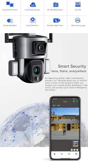 CRONY Y5 4G-4K-8MP-4X Solar Dual Linkage Battery PTZ Camera 8MP Wireless CCTV Camera Outdoor IP66 Waterproof Solar Dual Camera #1480