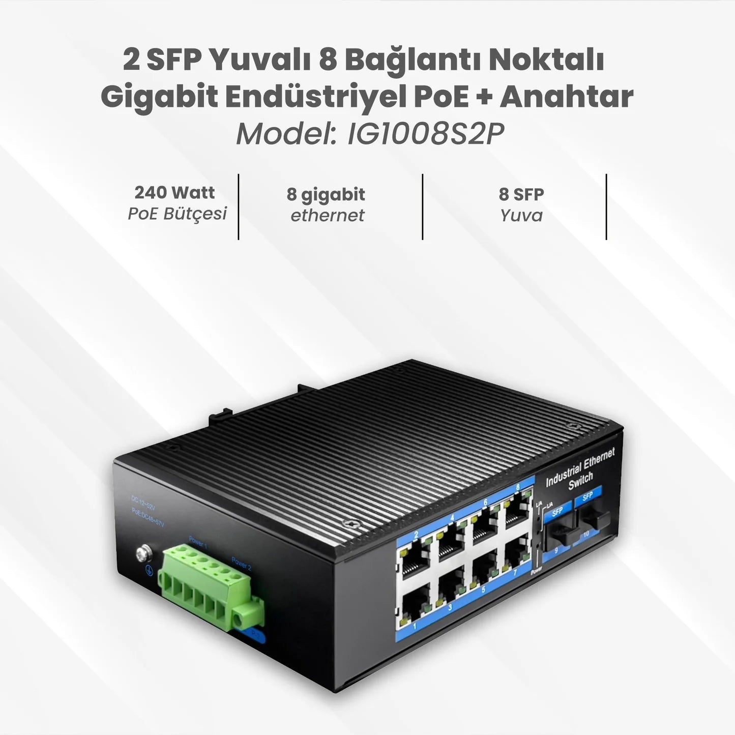 Cudy 8-Port Gigabit Industrial PoE+ Switch with 2 SFP Slots (IG1008S2P) #1462