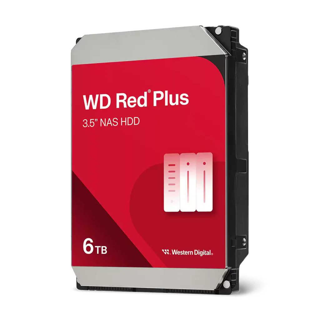 WD Red Plus 6TB NAS Hard Drive - 5400 RPM Class SATA 6Gb/s, CMR, 128MB Cache, 3.5 Inch - WD60EFPX